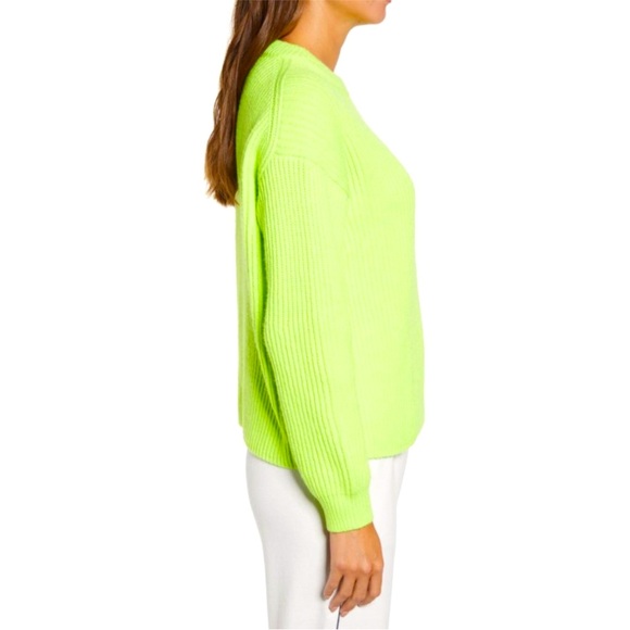 NWT Lou & Grey Cropped Neon Green Cable Knit Sweater, Wool Alpaca Blend, Size M - Picture 3 of 16